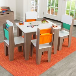 Pocket Storage Table and 4 Chair Set - Gray Ash