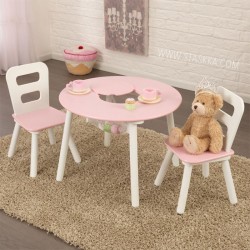 Okrogla otroška miza s stoli - roza